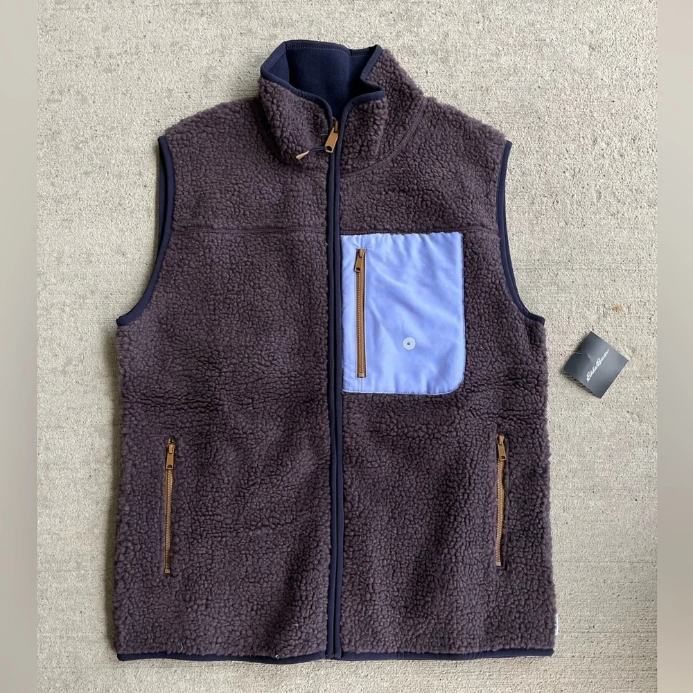 Eddie Bauer chilali faux shearling vest Sherpa color block multi color NWT - Picture 1 of 3